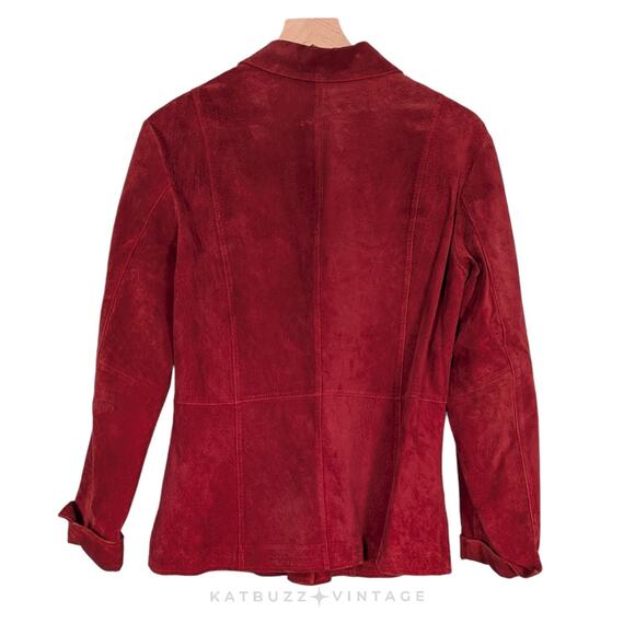Y2K Suede Jacket PM Red Button Leather Button Collar Baddie Classic Fall Nyc - Picture 4 of 7